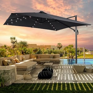 9 ft. x 9 ft. Outdoor Square Cantilever LED Patio Umbrella - 240 g Solution-Dyed Fabric, Aluminum Frame in Anthracite