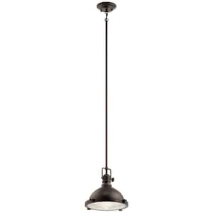 Hatteras Bay 11 in. 1-Light Olde Bronze Vintage Industrial Shaded Kitchen Pendant Hanging Light with Metal Shade