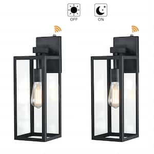Martin17.25 in. 1-Light Matte Black Hardwired Outdoor Wall Lantern Sconce with Dusk to Dawn (2-Pack)