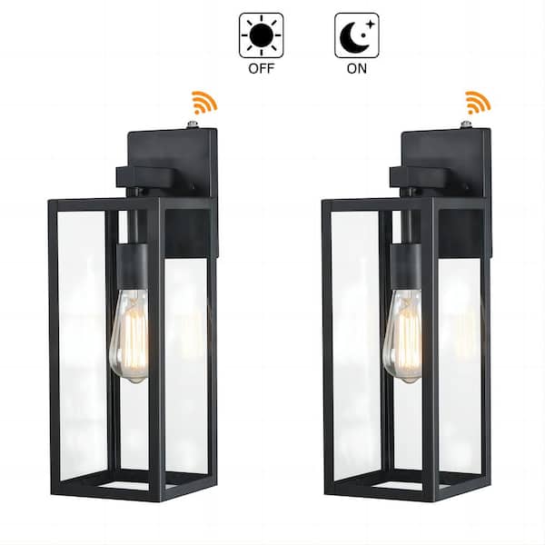 Hukoro Martin17.25 in. 1-Light Matte Black Hardwired Outdoor Wall Lantern Sconce with Dusk to Dawn (2-Pack)