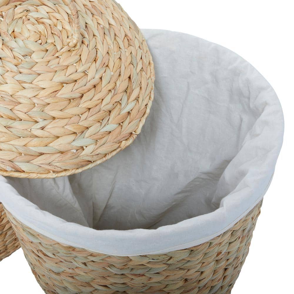 Light Brown Round Seagrass Storage Baskets with Lids, Set of 2