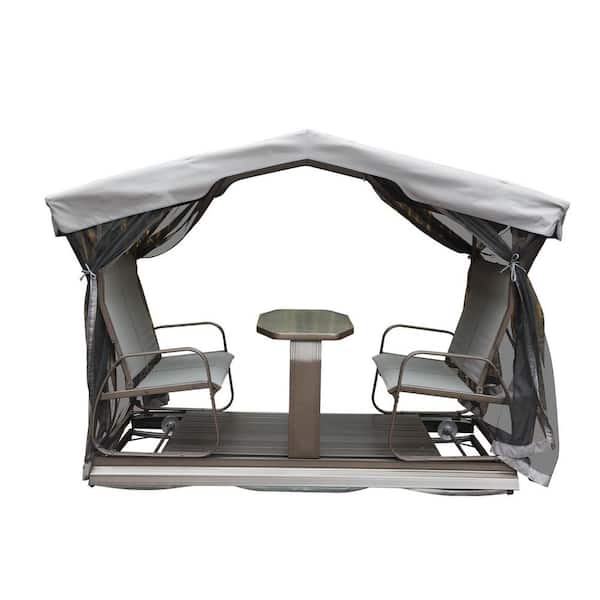Tatayosi 4-Seat Outdoor Glider Benches, Retro Metal Glider Chair with Canopy, Patio Swing Chair