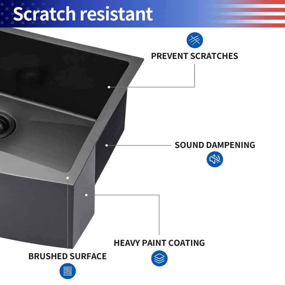 33'' Gunmetal Black Stainless Steel Farmhouse Apron Sink