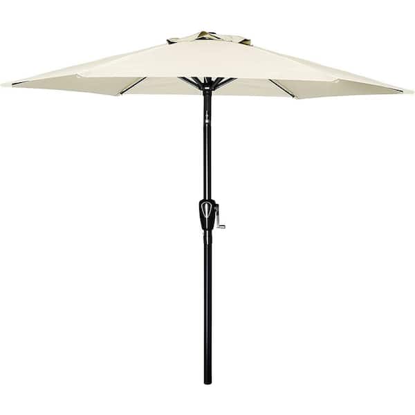 Sudzendf 7.5 ft. Patio Outdoor Table Market Yard Umbrella with Push Button Tilt/Crank, 6-Sturdy Ribs in Beige