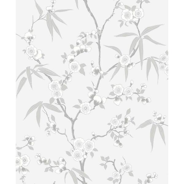 Seabrook Designs 57.5 sq. ft. Soft Grey Floral Blossom Trail Nonwoven Paper Unpasted Wallpaper Roll