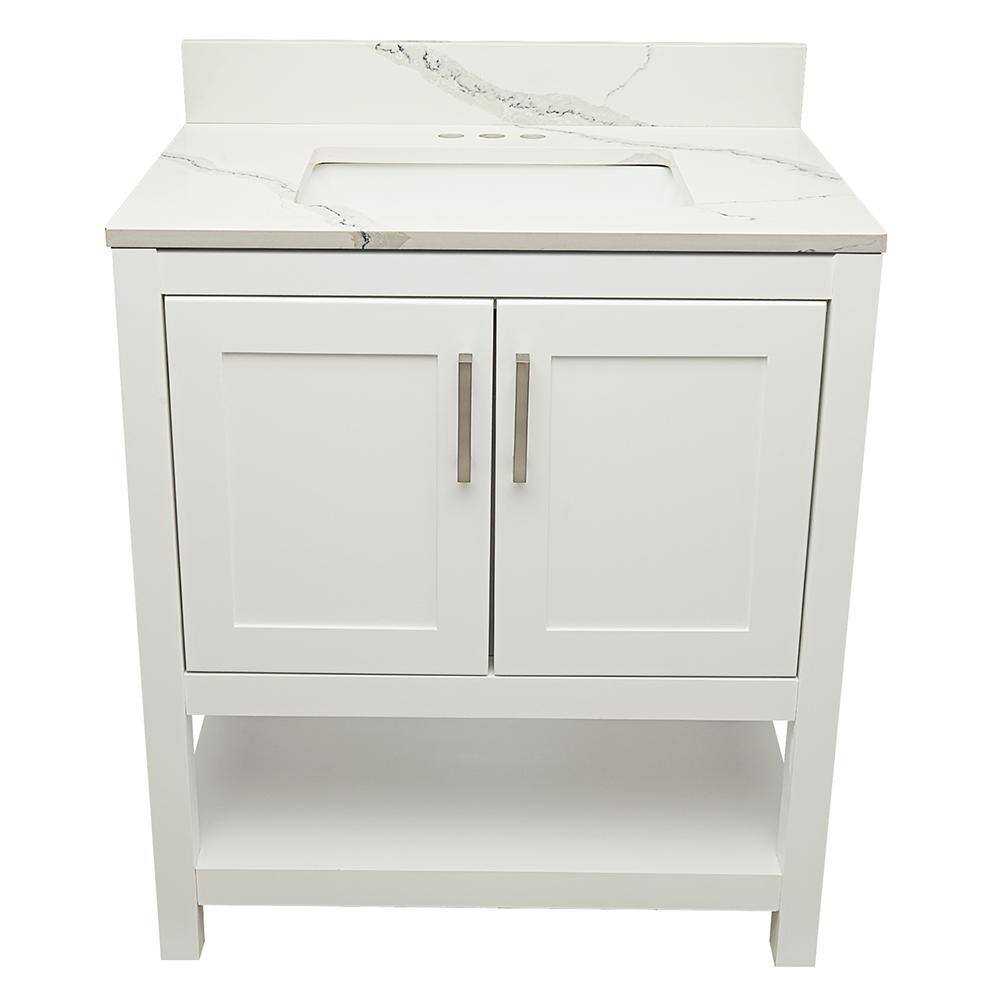 Tufino 31'' White Freestanding Bathroom Vanity with Marble Top