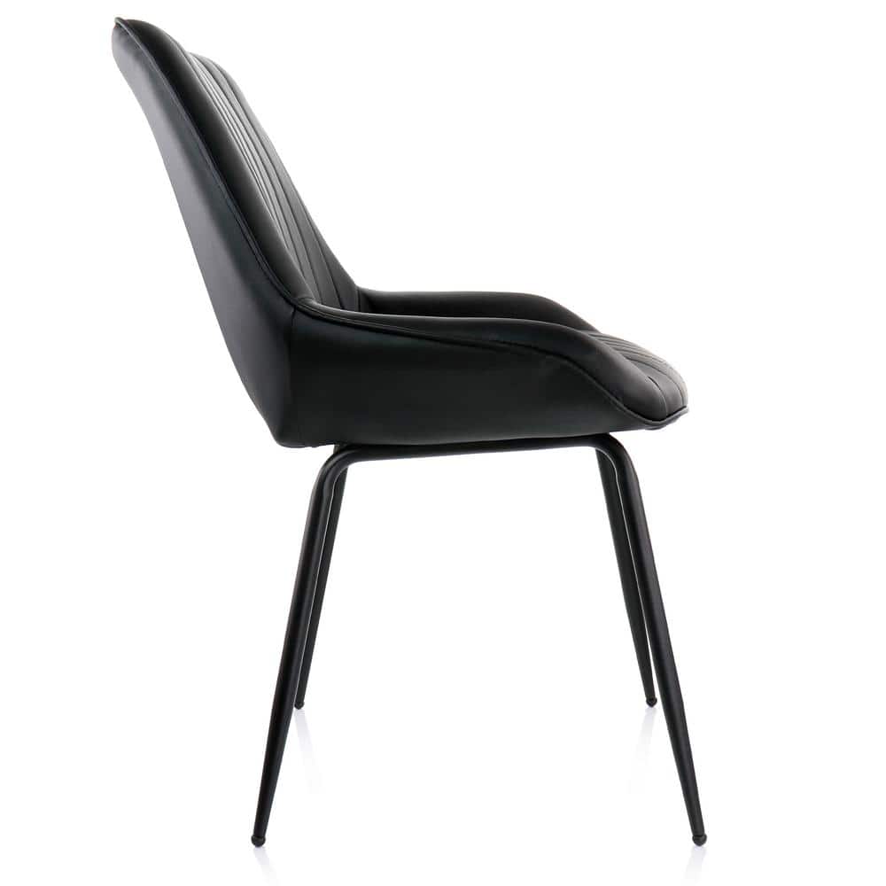 Black Faux Leather Tufted Arm Chair with Metal Legs, Set of 2