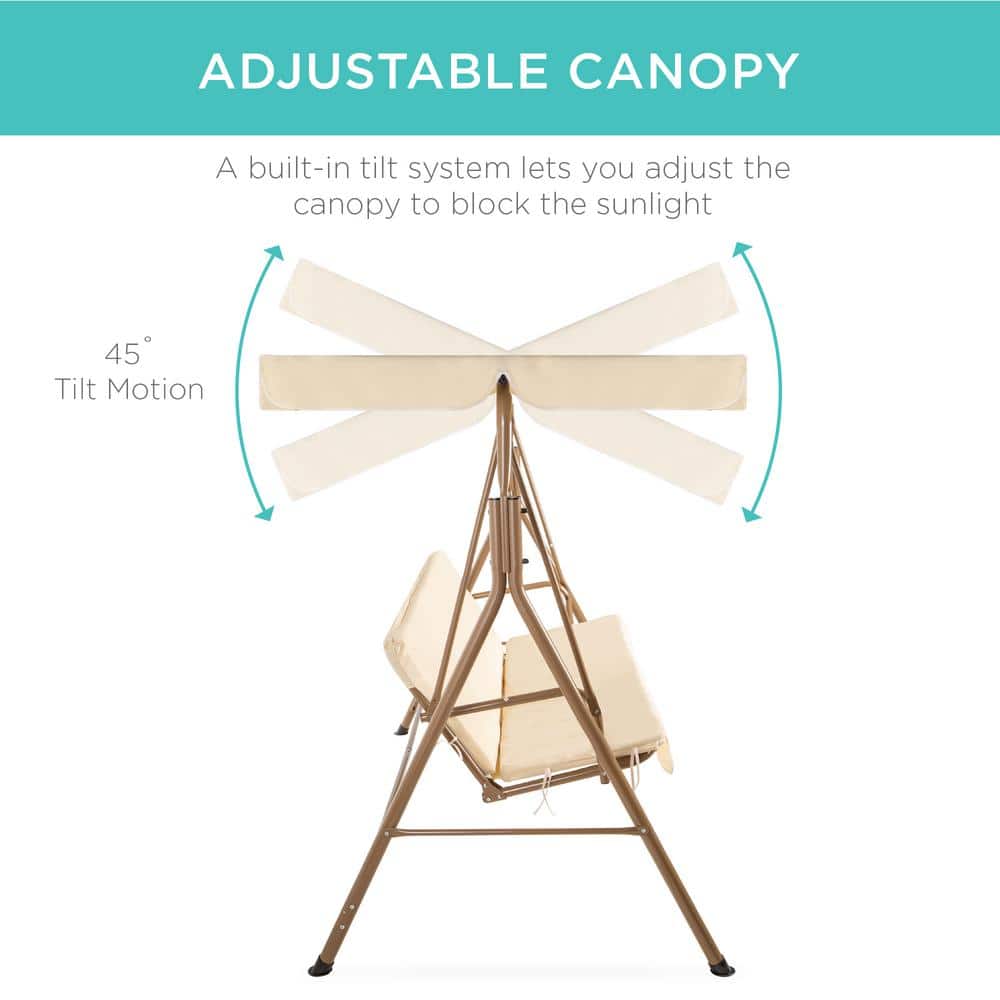 Beige 2-Person Outdoor Convertible Canopy Swing Glider with Cushions