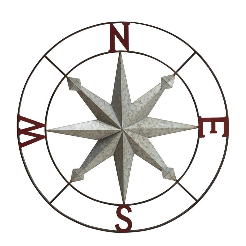 Decorative Round Metal Compass Wall Décor,Home Art for Outdoor//Indoor//Garege Gold-Black