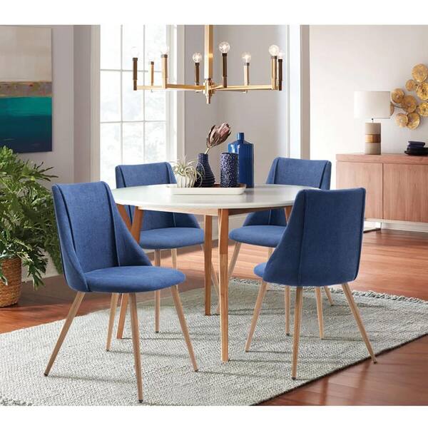 Furniturer Smeg Blue Upholstered Dining, Dark Blue Wood Dining Chairs