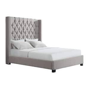 Arden Gray Wood Frame Queen Platform Bed with Tufted Headboard