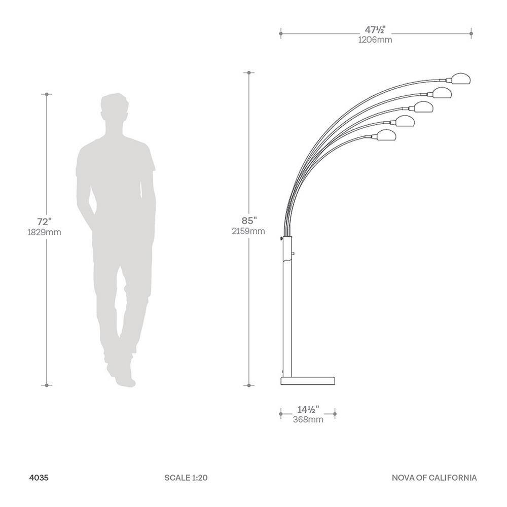 Black Nickel 5-Light Adjustable Arc Floor Lamp with Dimmer