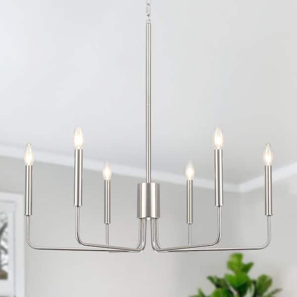 LWYTJO Roxsanne 6-Light Nickel Dimmable Classic Traditional Chandelier Rustic Linear Candle-Style Kitchen Island Light Fixture