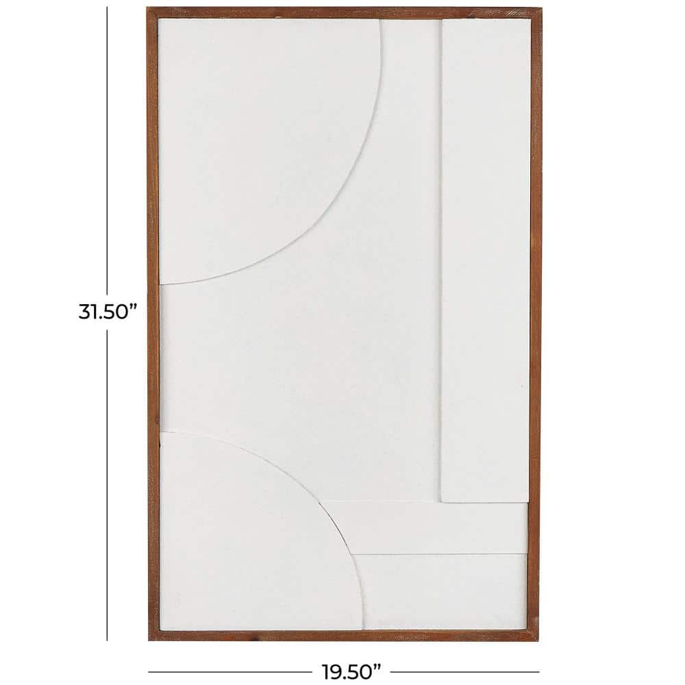 White Geometric Textured Wall Art with Brown Solid Wood Frame