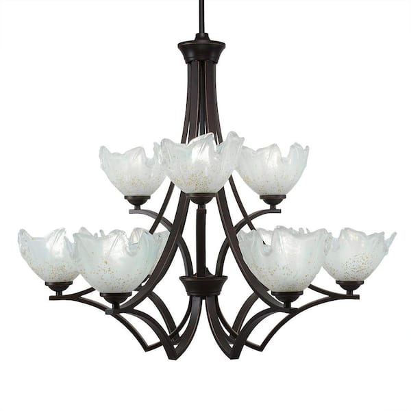 Unbranded Clevelend 9-Light Dark Granite Chandelier, Round Chandelier with 7 in. Gold Ice Glass Shades, No bulbs included