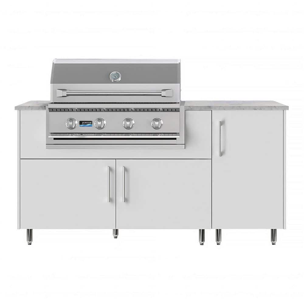 Daybreak 68.5 in. W 4-Burner Propane Grill Island in Stainless Steel Miami Shell White with 2-Roll-Out Tray Cabinet price history on PriceWatchPro