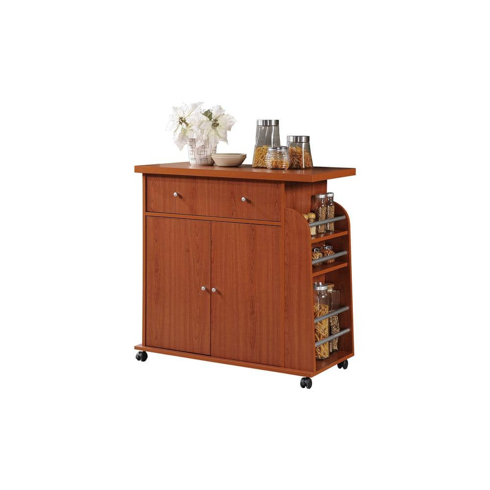 HODEDAH Kitchen Island Cherry with Spice Rack HIK65 CHERRY - The Home Depot