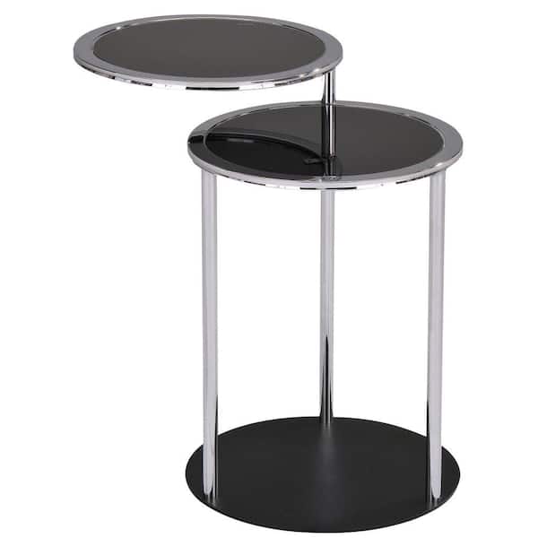 Worldwide Homefurnishings 2-Tier Swivel Chrome and Black Glass Accent Table