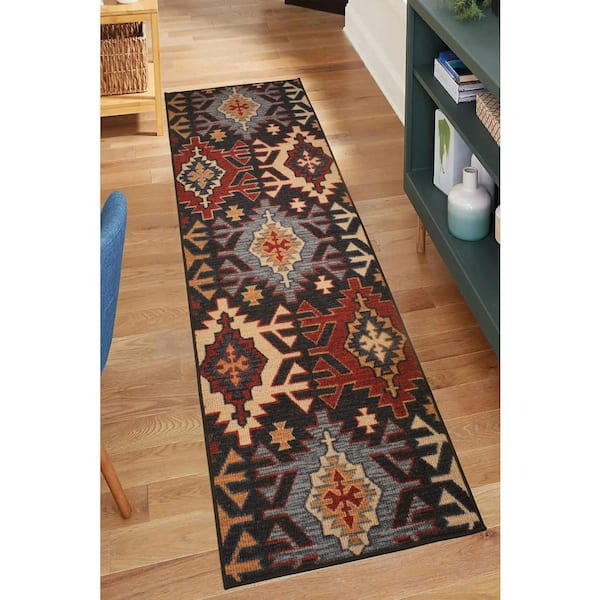 Berber Collection Southwestern Black Multicolor 26 in. W x 12 in. L Stair Runner 2.17 sq. ft.