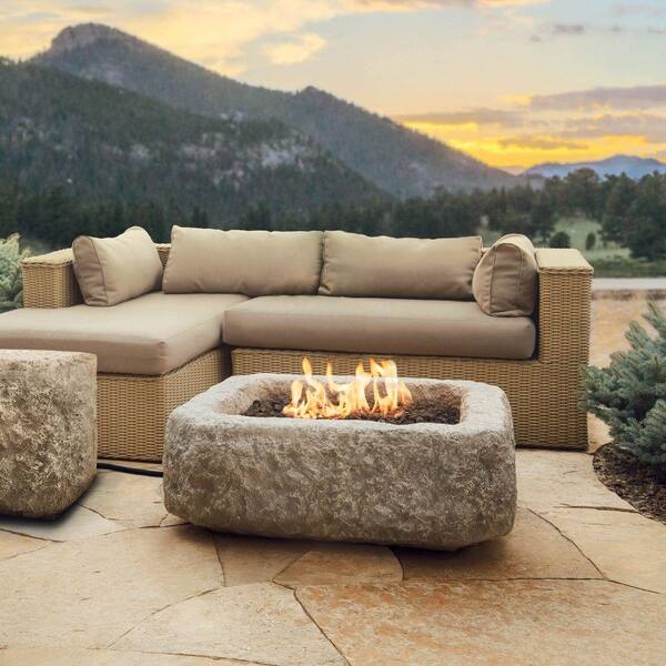 Real Flame Antique Stone 37 in. Square Propane Gas Fire Table in Chiseled Limestone