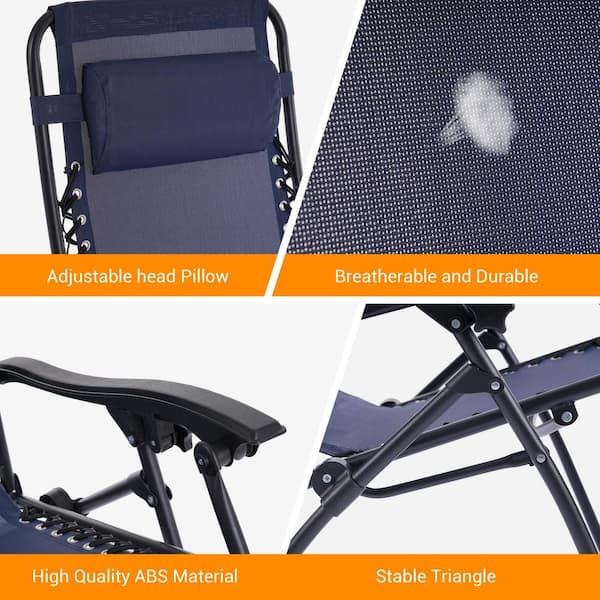 JOYESERY Padded Patio Zero Gravity Reclining Folding Chair Oversized  w/Adjustable Pillow, Navy Blue J-ZEGR-LF011NY - The Home Depot