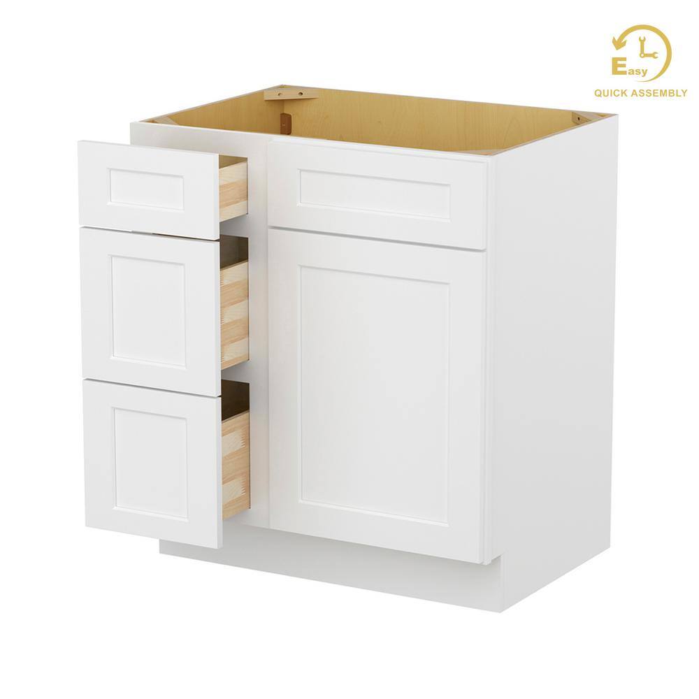 Shaker White Solid Wood Freestanding Vanity Cabinet with Left Drawers