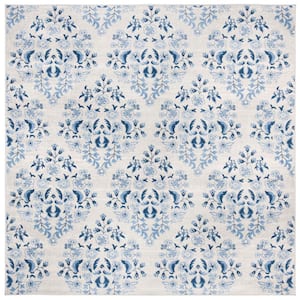 Brentwood Cream/Blue 7 ft. x 7 ft. Square Medallion Floral Geometric Area Rug