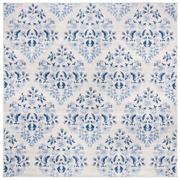 SAFAVIEH Brentwood Cream/Blue 7 ft. x 7 ft. Square Medallion Floral Geometric Area Rug