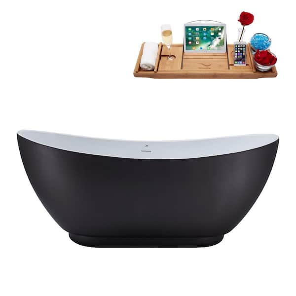 Streamline 62 in. Acrylic Flatbottom Non-Whirlpool Bathtub in Matte Gray With Matte Black Drain