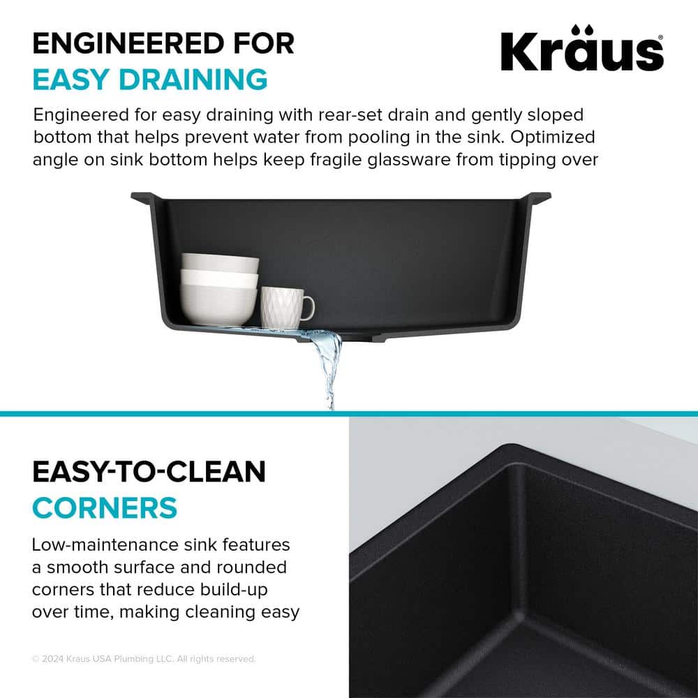 24-Inch Black Granite Drop-In Single Bowl Kitchen Sink