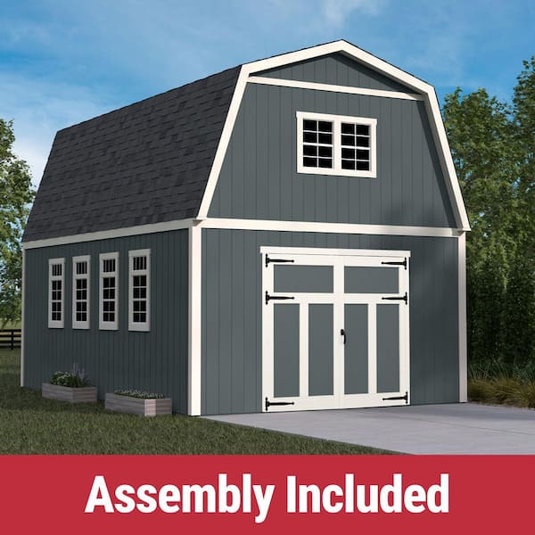 Professionally Assembled Ashland 16 ft. W x 24 ft. D 2-Story Wood Storage Shed with Black Shingles (384 sq. ft.)