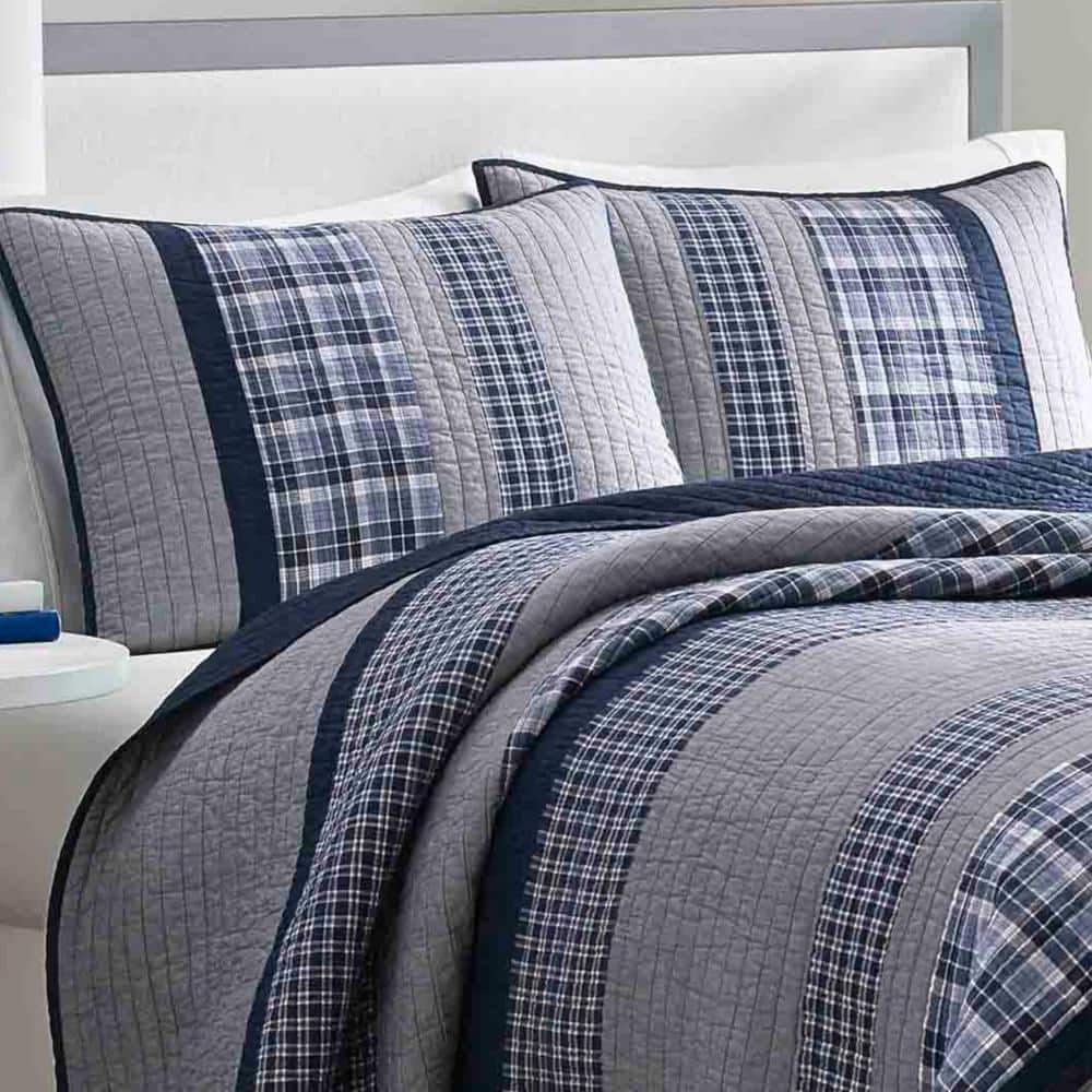 Blue and Gray Cotton Quilted Standard Sham