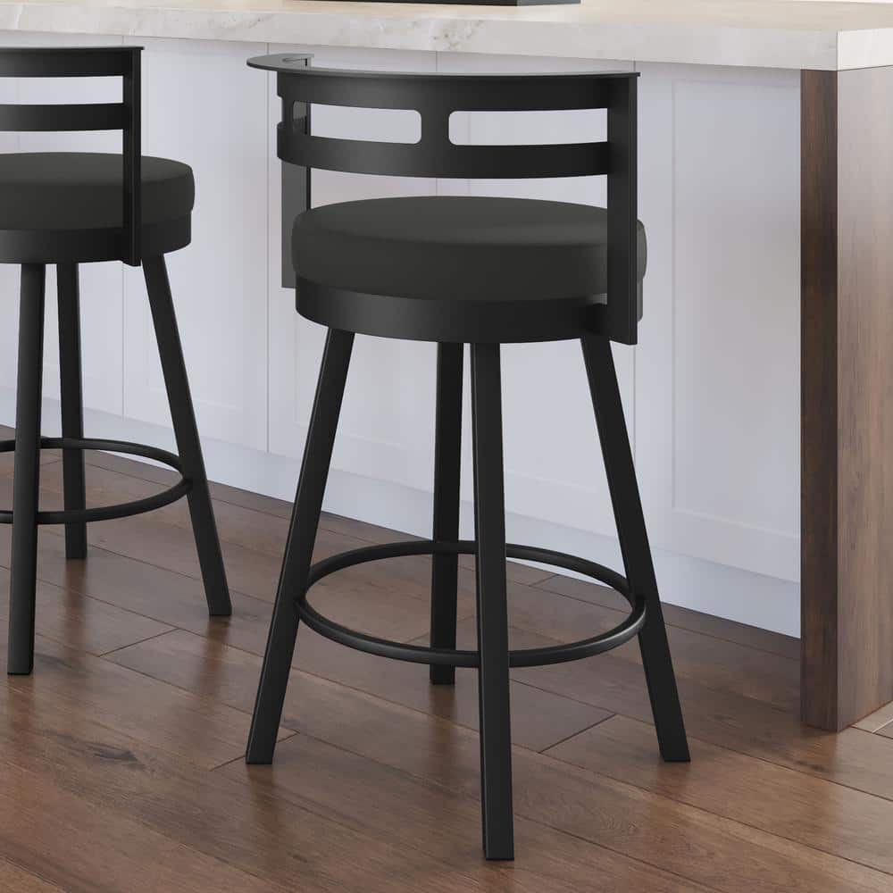 Black Faux Leather Swivel Counter Stool with Metal Frame