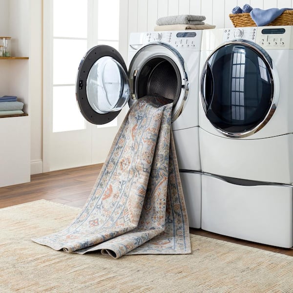 Livabliss Lillian Sky Blue/Beige 9 ft. x 12 ft. Medallion Machine