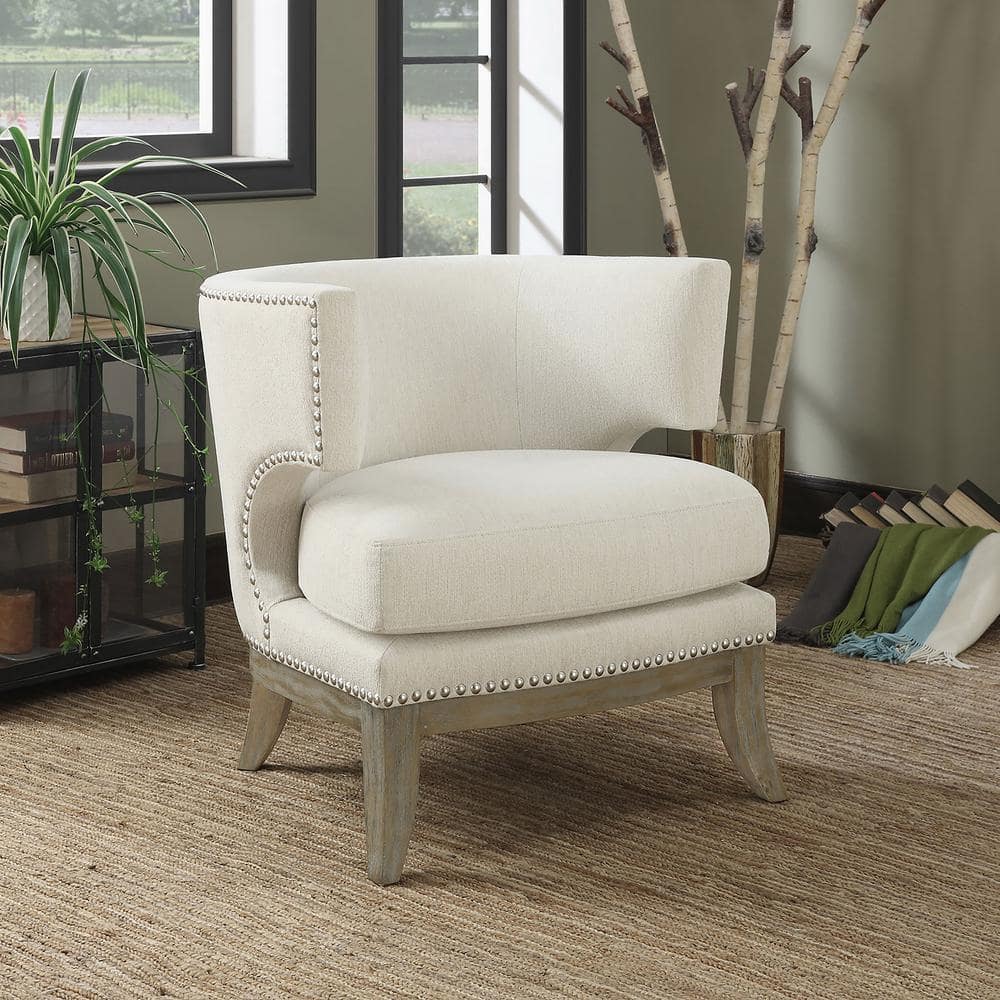 White Barrel Back Accent Chair with Nailhead Trim