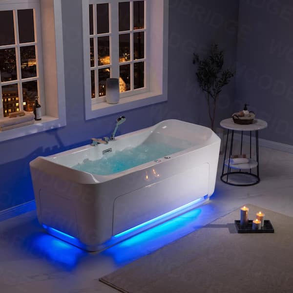 WOODBRIDGE Athena 67 in. Acrylic Freestanding Double Ended 1 Person Massage Hydrotherapy Air Bath Tub w/Drain and Overflow in White