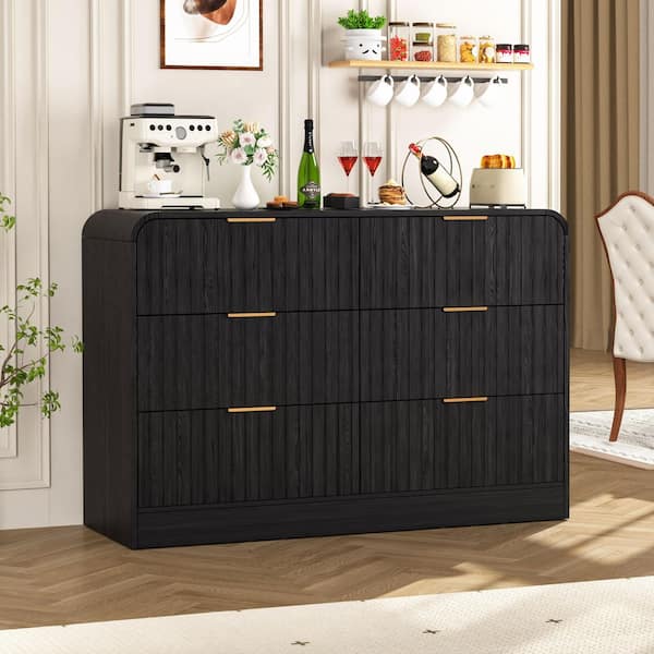 VEIKOUS 6-Drawer 47.3 in. W MDF and Particle Board Black Chest of Drawers Dresser with Rounded Edges