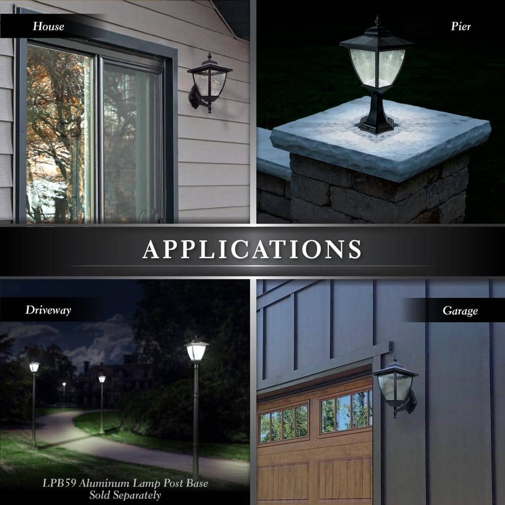 Black Aluminum LED Solar Post and Wall Light