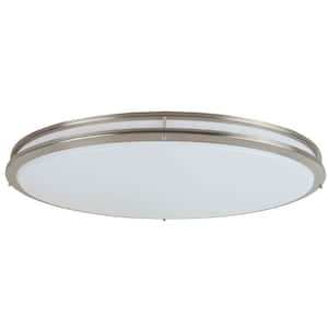 32.25 in. 200-Watt Modern Brushed Nickel Integrated LED Flush Mount with White Acrylic Shade