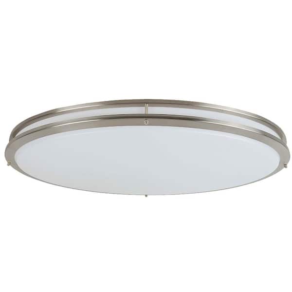 Unbranded 32.25 in. 200-Watt Modern Brushed Nickel Integrated LED Flush Mount with White Acrylic Shade