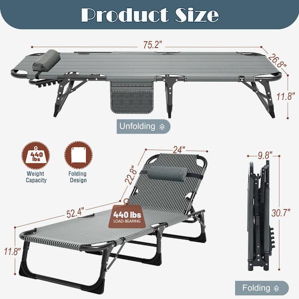 Portable Folding Camping Cot Bed， Adjustable 4-Position Adults