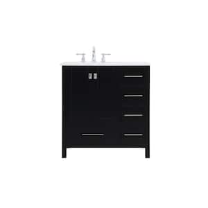 Timeless 32 in. W x 22 in. D x 34 in. H Single Bathroom Vanity in Black with White Engineered Stone with White Basin