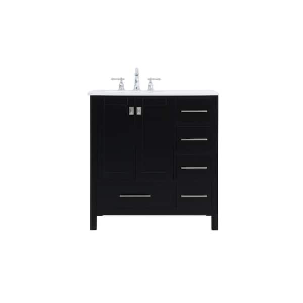 Timeless 32 in. W x 22 in. D x 34 in. H Single Bathroom Vanity in Black with Calacatta Engineered Stone with White Basin