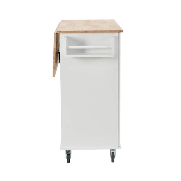 Kitchen Island on Lockable Wheels with 2 Storage Drawers & Bamboo Countertop, Kitchen Trolley Cart with Adjustable Shelves and Towel Bar, L42.5Xw18xh3