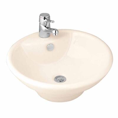 Pellegrino 17-1/2 in. Round Vessel Bathroom Sink in Biscuit with Overflow and Faucet Hole