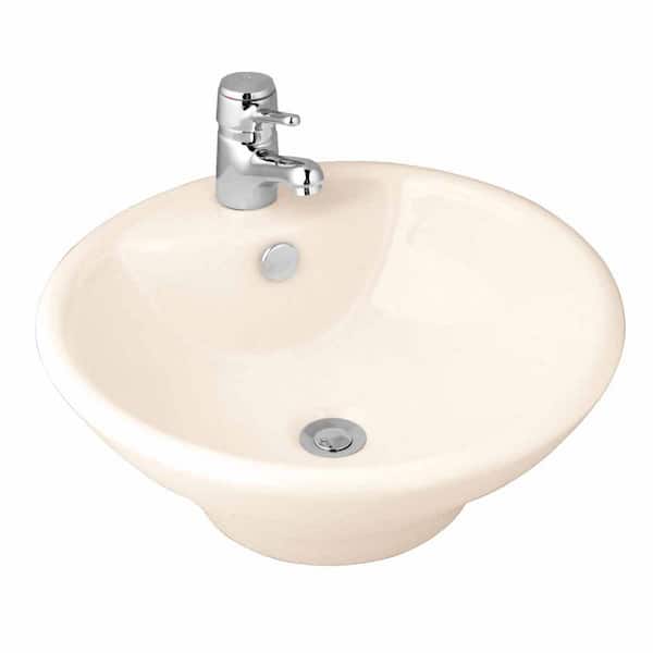 RENOVATORS SUPPLY MANUFACTURING Pellegrino 17-1/2 in. Round Vessel Bathroom Sink in Biscuit with Overflow and Faucet Hole