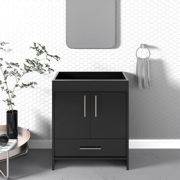 VOLPA USA AMERICAN CRAFTED VANITIES Pacific 30 in. W x 18 in. D x 33.88 in. H Bath Vanity Cabinet without Top in Glossy Black