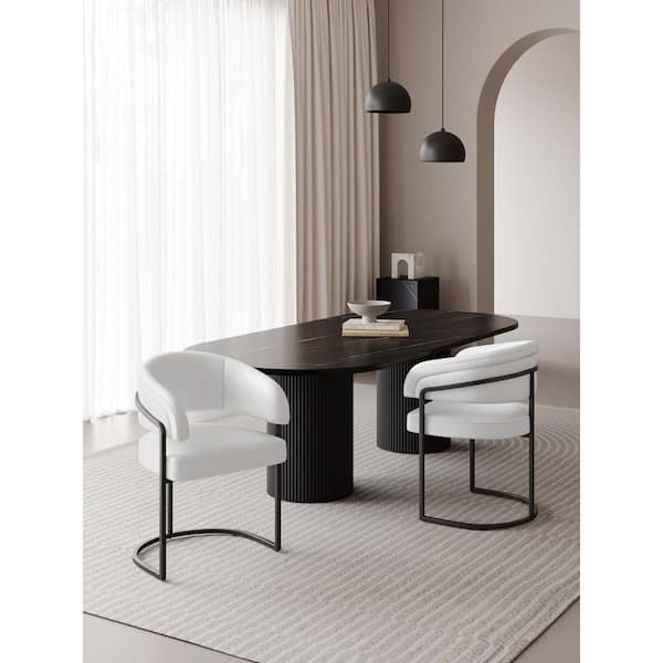Manhattan Comfort Augusta Modern White Faux Leather Upholstered Dining Arm Chair (Set of 2)