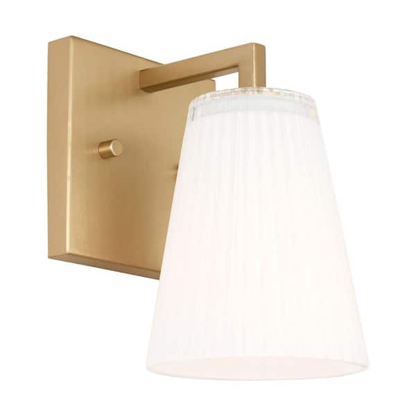 Upson 5 in. W x 7.75 in. H 1-Light Satin Brass Dimmable Wall Sconce with Glass Shade and No Bulb Included