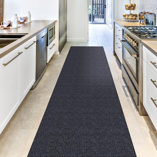 Sweet Home Stores Ribbed Waterproof Non-Slip Rubber Back Solid Runner Rug 2  ft. W x 10 ft. L Black Polyester Garage Flooring SH-SRT704-2X10 - The Home  Depot